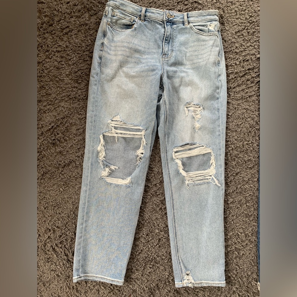 Blue ripped mom jeans